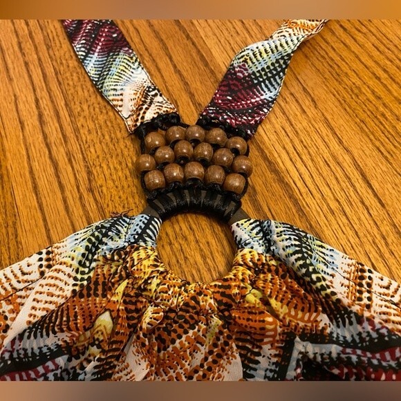 I.Q. Authentic Brand Colorful Diamond Textured Tie Neck Beaded Ring Romper - Picture 8 of 16